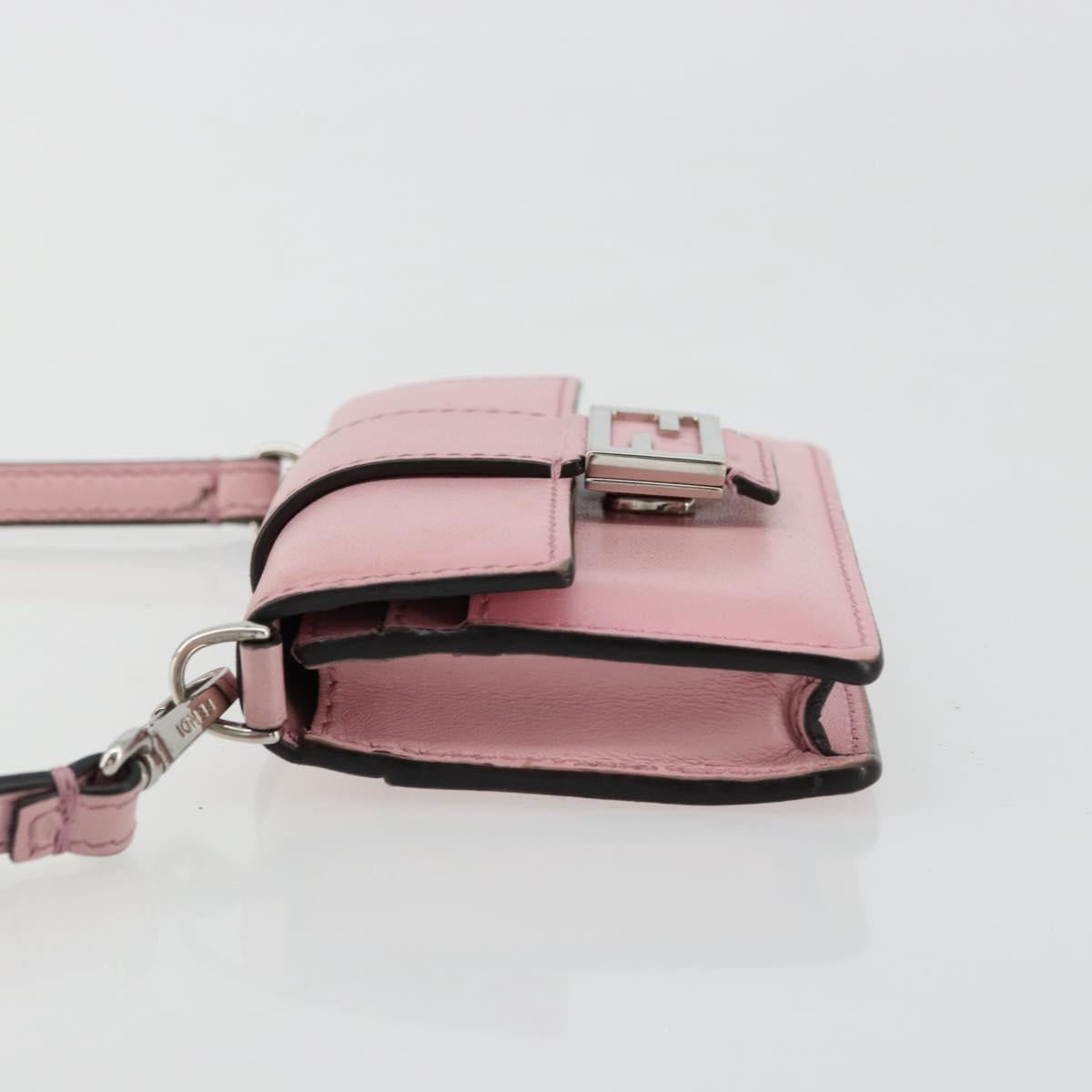 FENDI Shoulder Pouch Leather Pink Silver Auth bs35213A