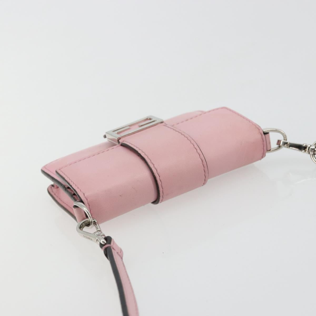 FENDI Shoulder Pouch Leather Pink Silver Auth bs35213A
