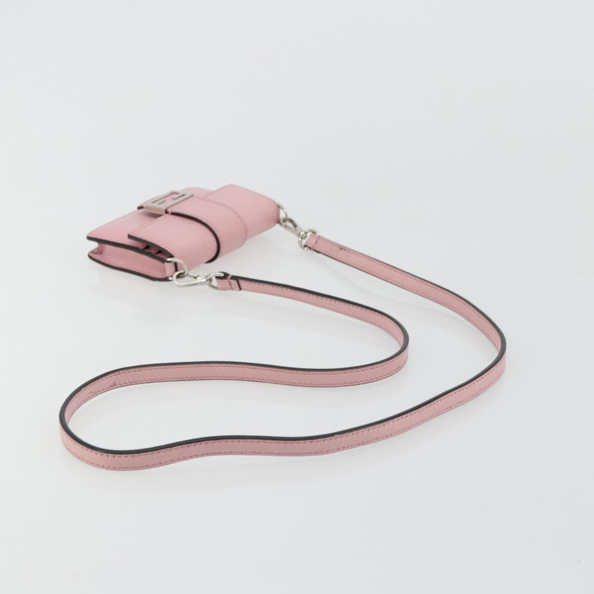 FENDI Shoulder Pouch Leather Pink Silver Auth bs35213A