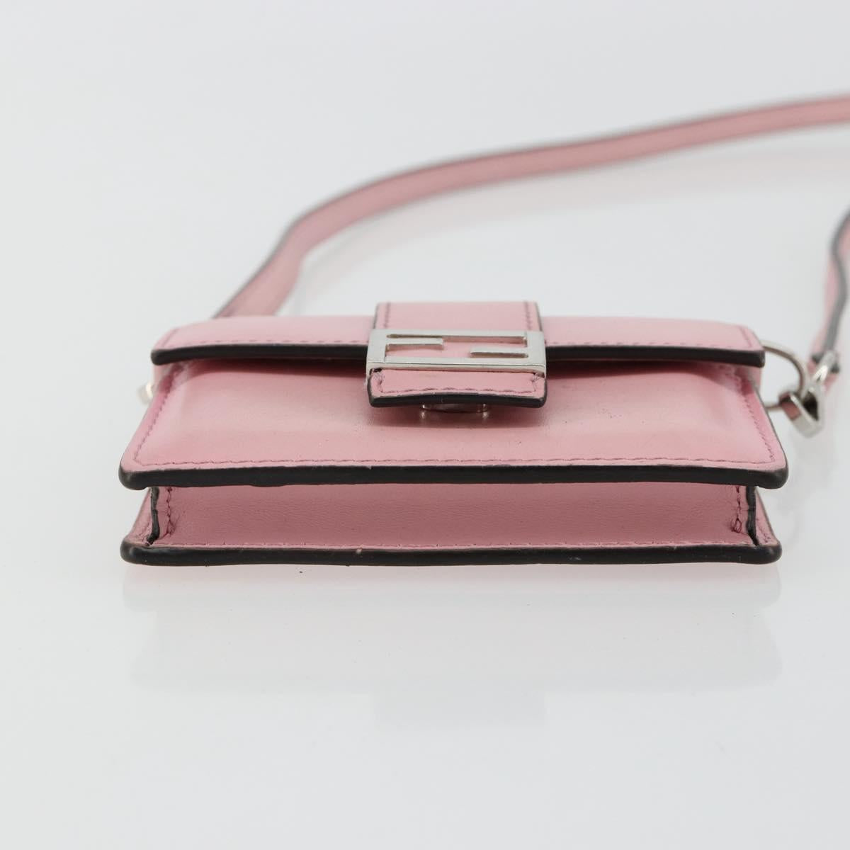 FENDI Shoulder Pouch Leather Pink Silver Auth bs35213A
