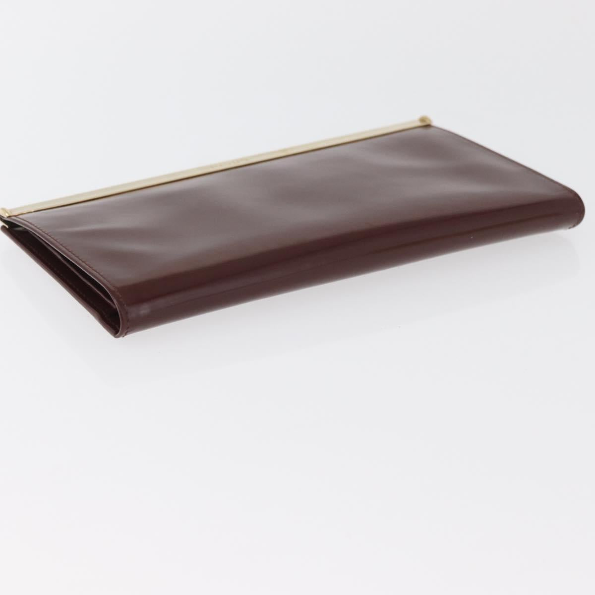 GUCCI Long Wallet Patent leather Brown Gold Auth bs35216