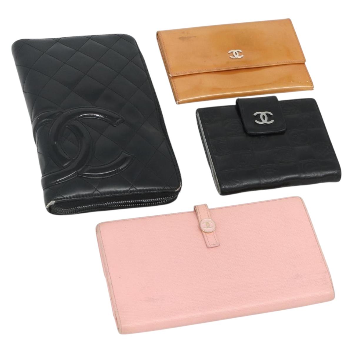 CHANEL Wallet Leather 4 Set Orange Pink black CC Auth bs35220