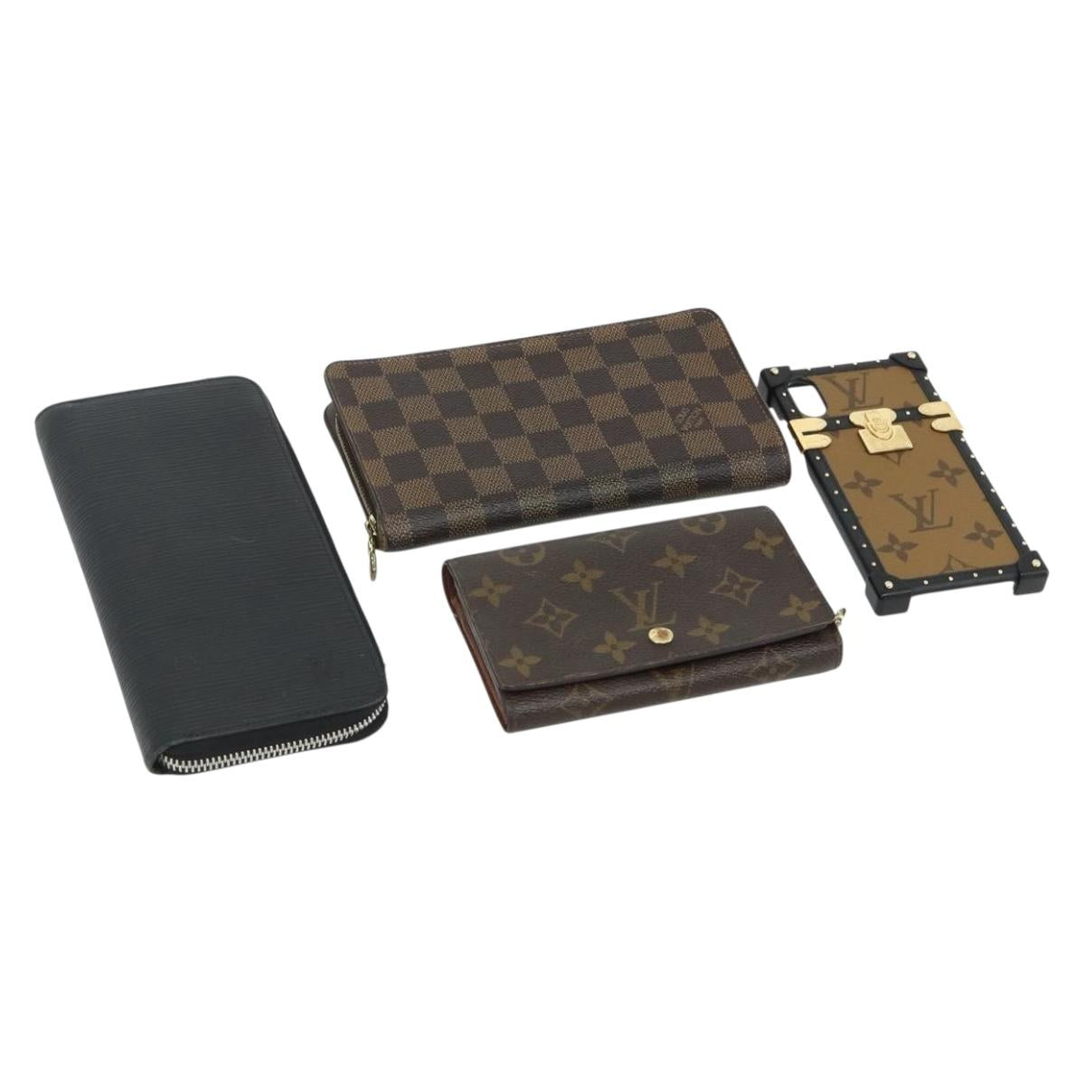 LOUIS VUITTON Monogram Epi Damier Ebene Wallet 4 Set Black LV Auth bs35221