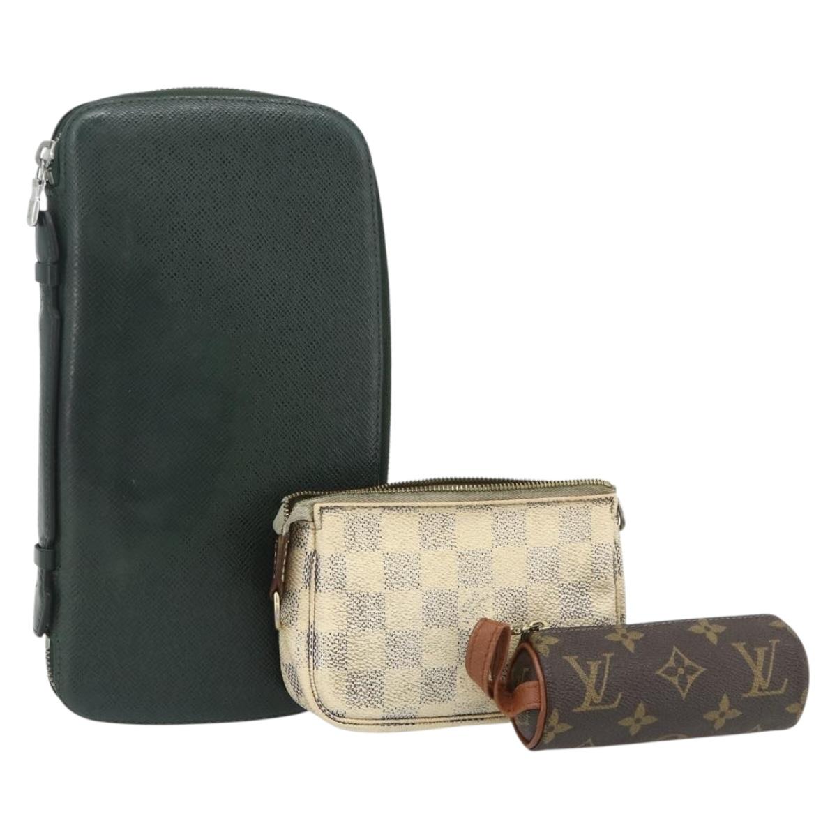 LOUIS VUITTON Damier Azur Monogram Taiga Pouch 3 Set Epicea LV Auth bs35222