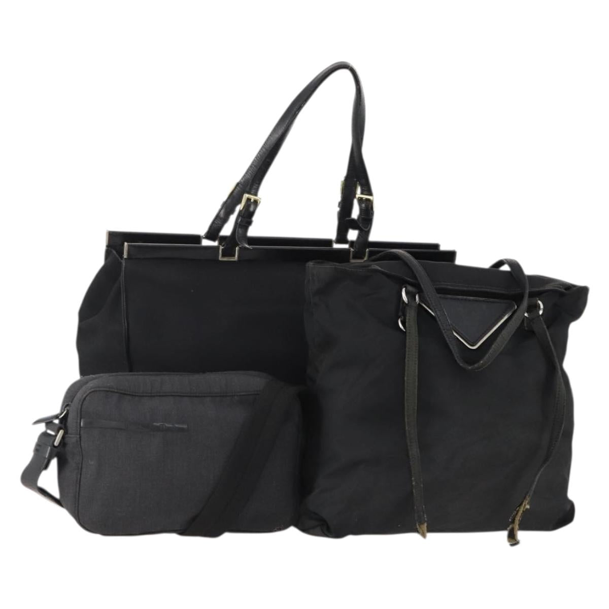 PRADA Shoulder Bag Nylon Canvas 3 Set Black Auth bs35224