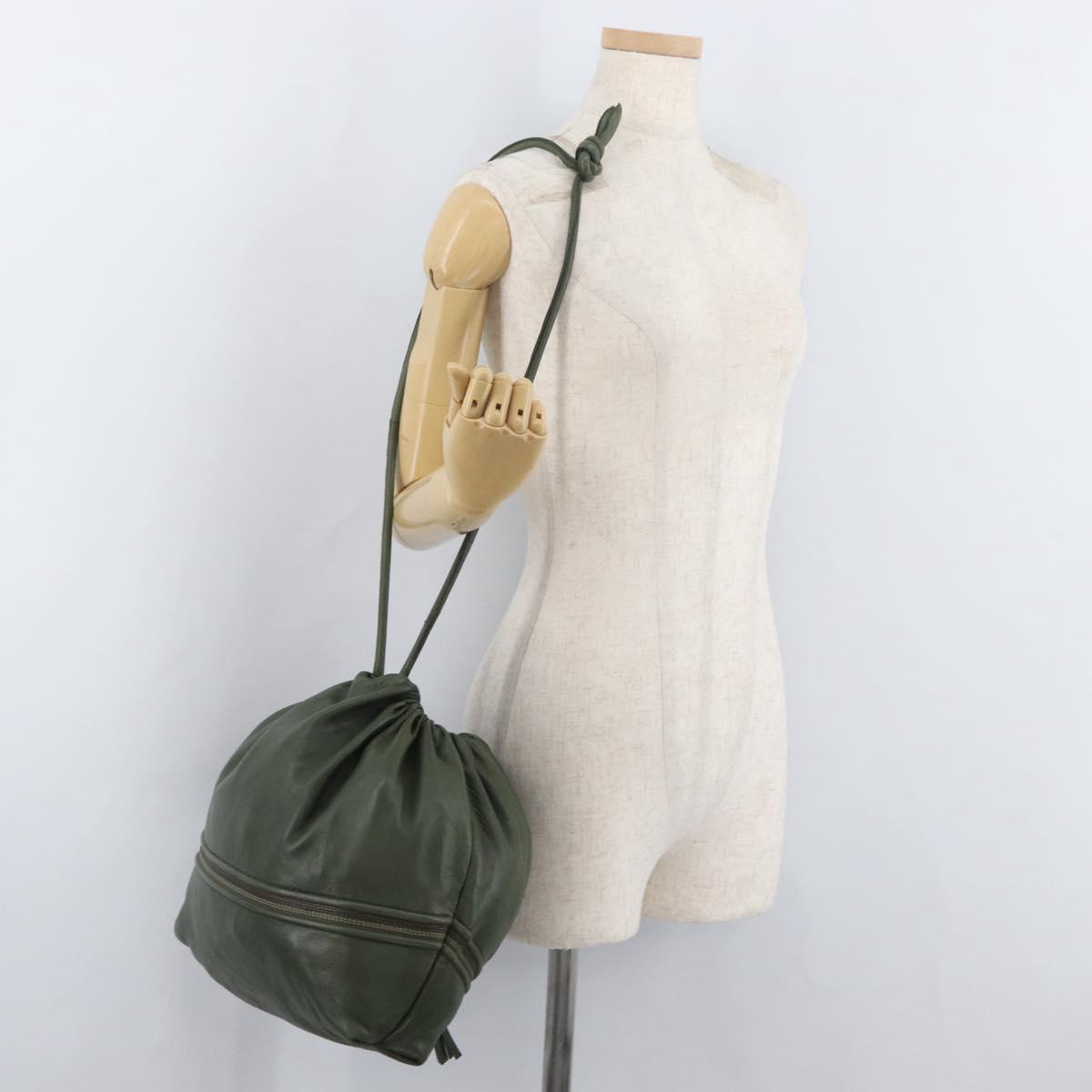 LOEWE Purse Shoulder Bag Leather Khaki Auth bs35230