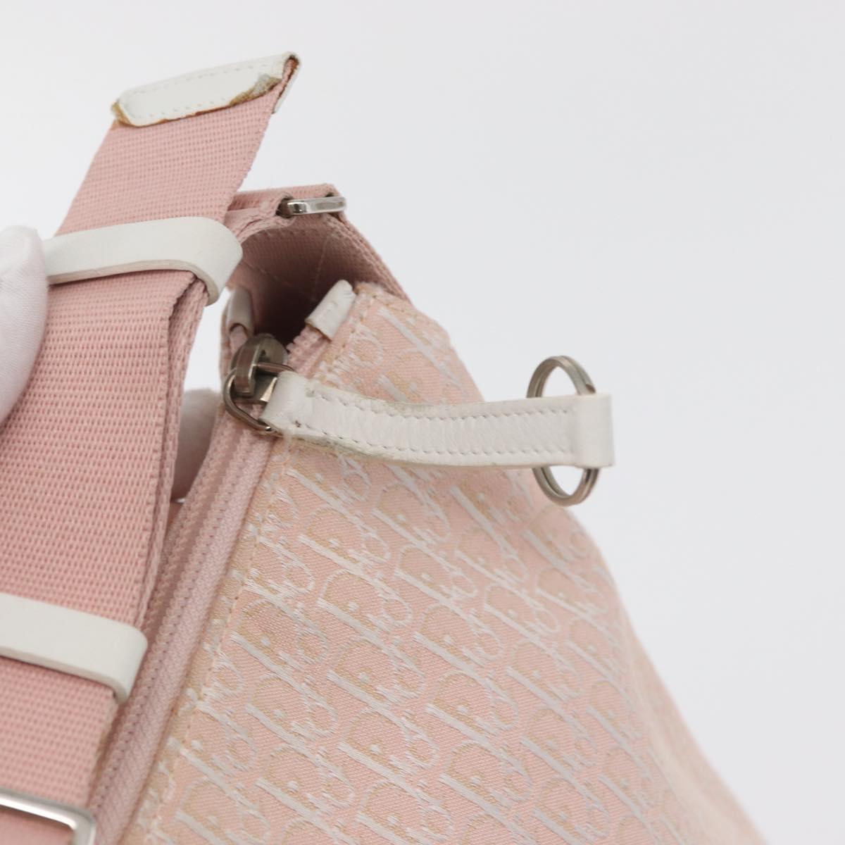 Christian Dior Trotter Canvas Shoulder Bag Pink Silver Auth bs35231