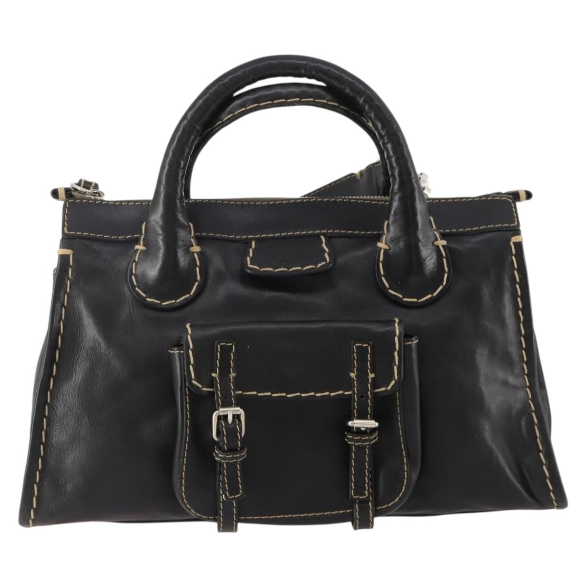 Chloe Eddithbu Hand Bag Leather 2way Black Silver Auth bs35234A