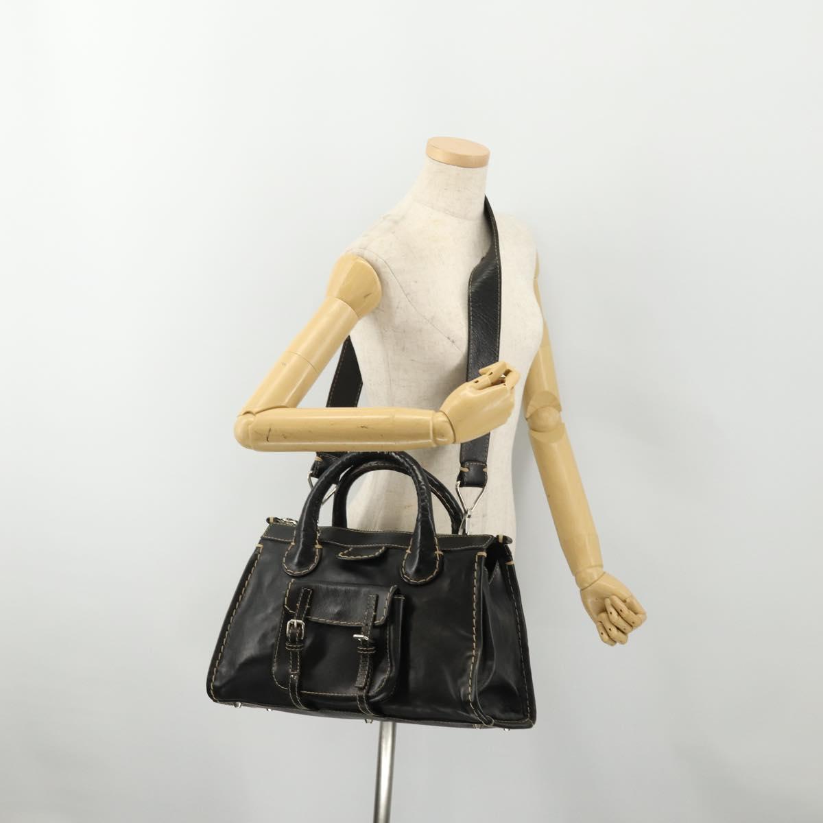 Chloe Eddithbu Hand Bag Leather 2way Black Silver Auth bs35234A