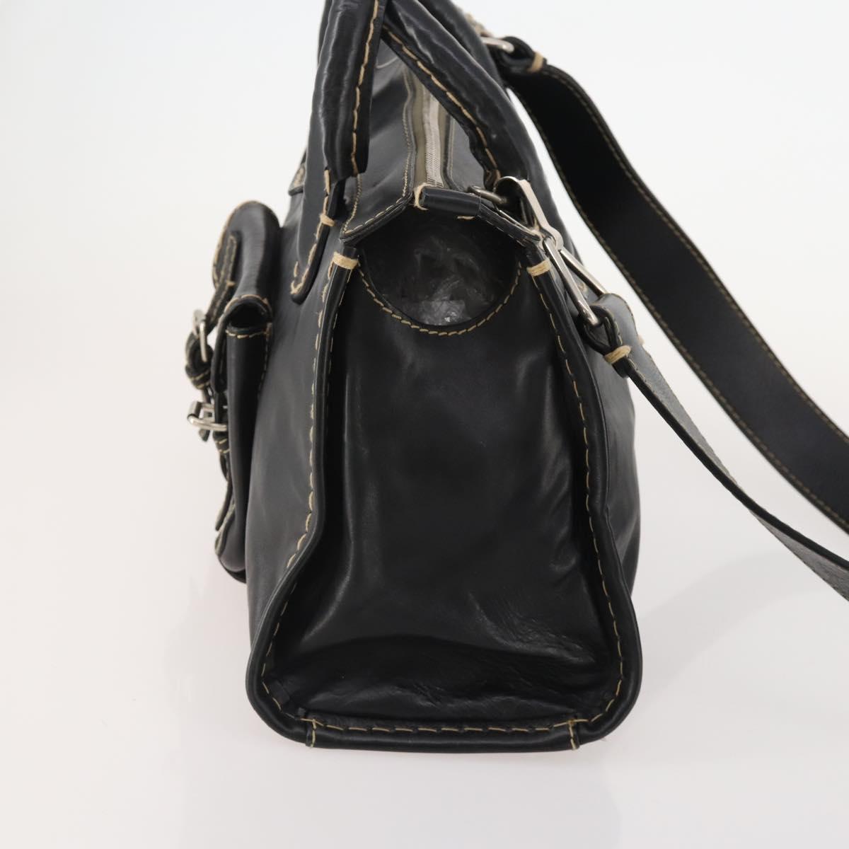 Chloe Eddithbu Hand Bag Leather 2way Black Silver Auth bs35234A