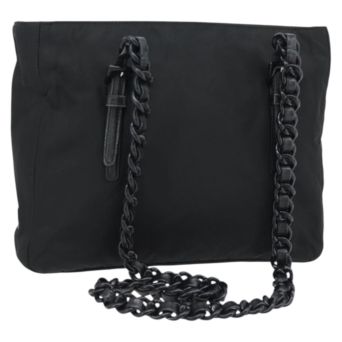 PRADA Chain Shoulder Bag Nylon Brown Silver Auth bs35235A