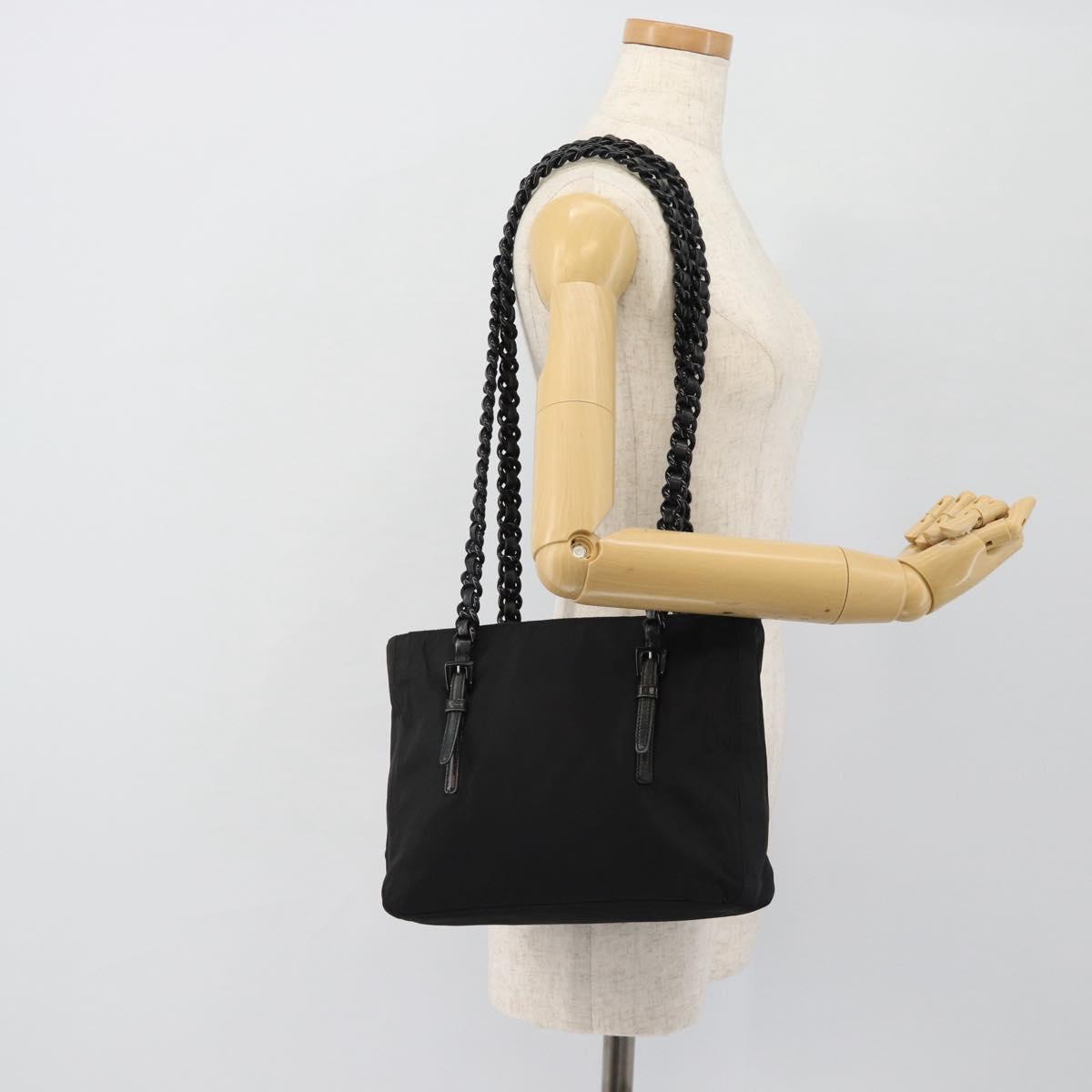 PRADA Chain Shoulder Bag Nylon Brown Silver Auth bs35235A