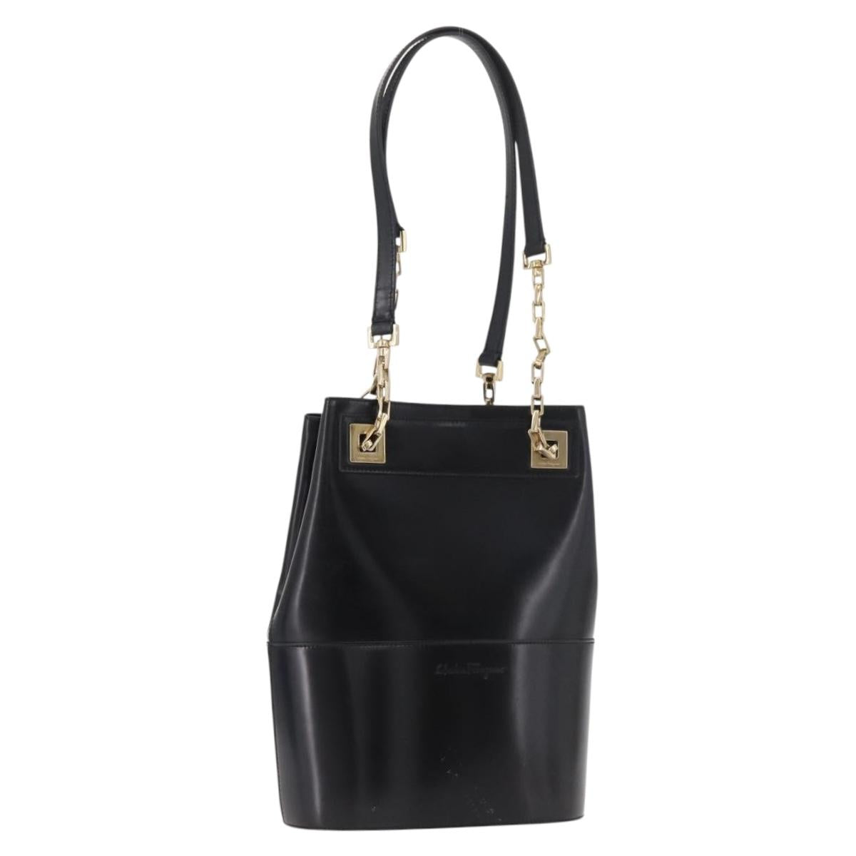 Salvatore Ferragamo Chain Tote Bag Patent leather Black Gold Auth bs35237