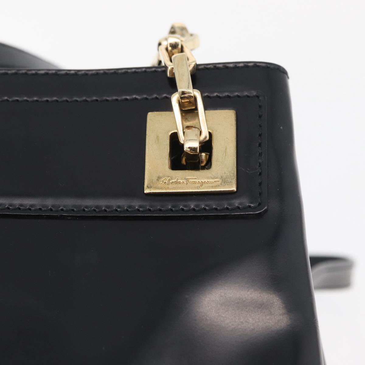 Salvatore Ferragamo Chain Tote Bag Patent leather Black Gold Auth bs35237