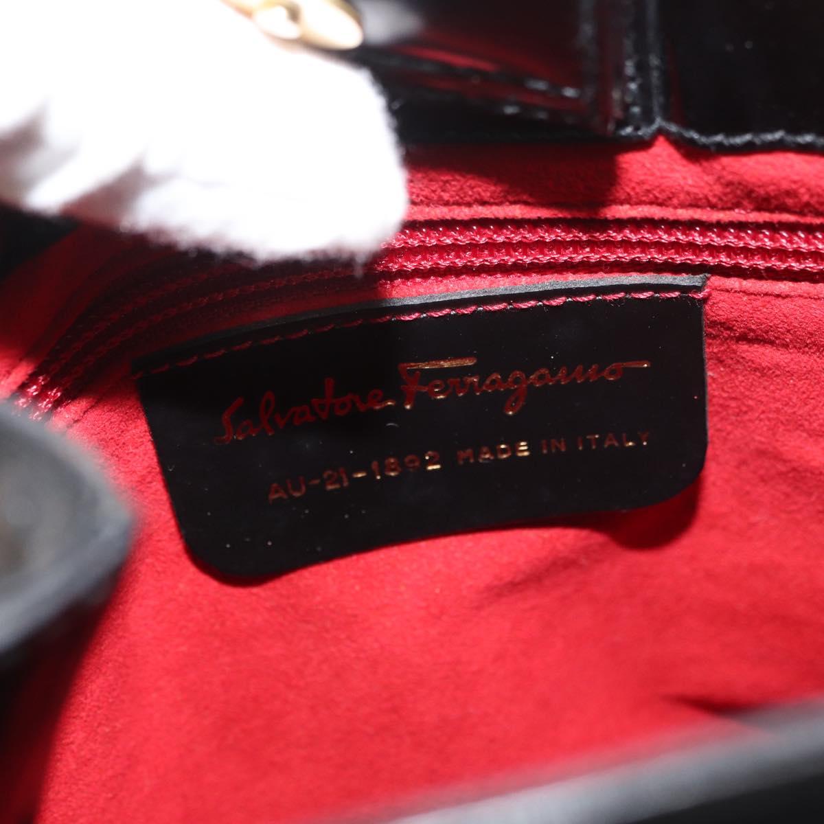 Salvatore Ferragamo Chain Tote Bag Patent leather Black Gold Auth bs35237