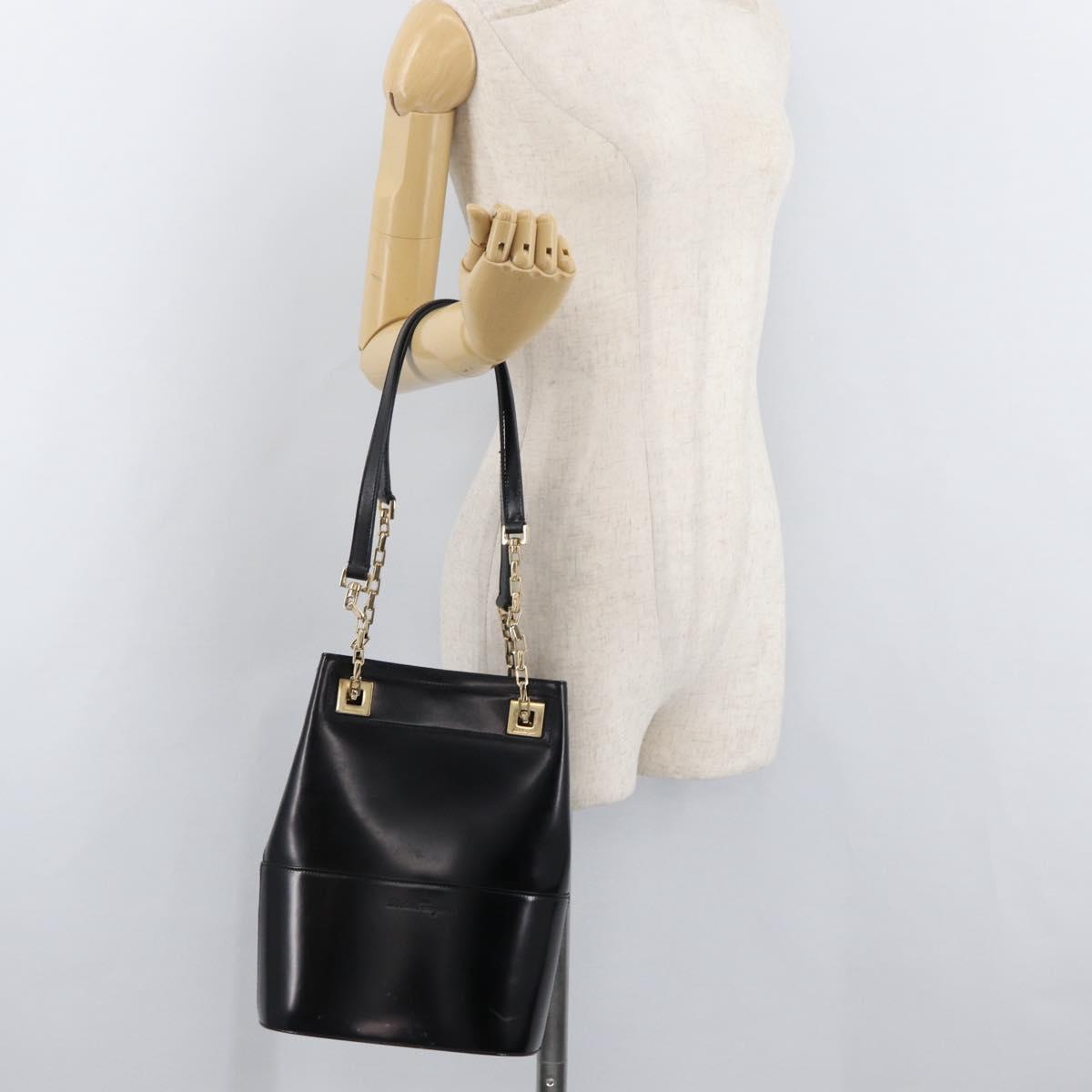 Salvatore Ferragamo Chain Tote Bag Patent leather Black Gold Auth bs35237