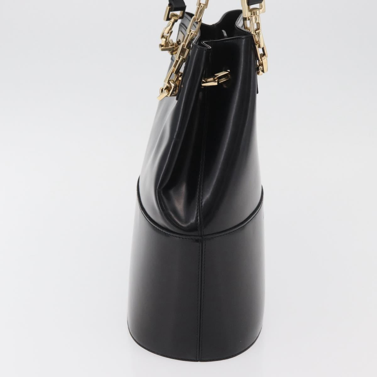 Salvatore Ferragamo Chain Tote Bag Patent leather Black Gold Auth bs35237
