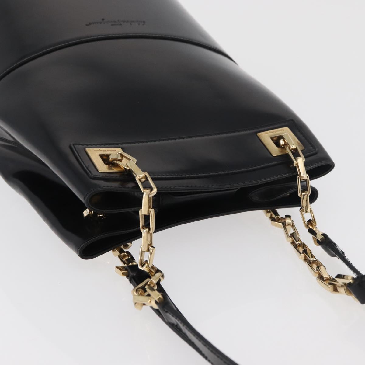 Salvatore Ferragamo Chain Tote Bag Patent leather Black Gold Auth bs35237