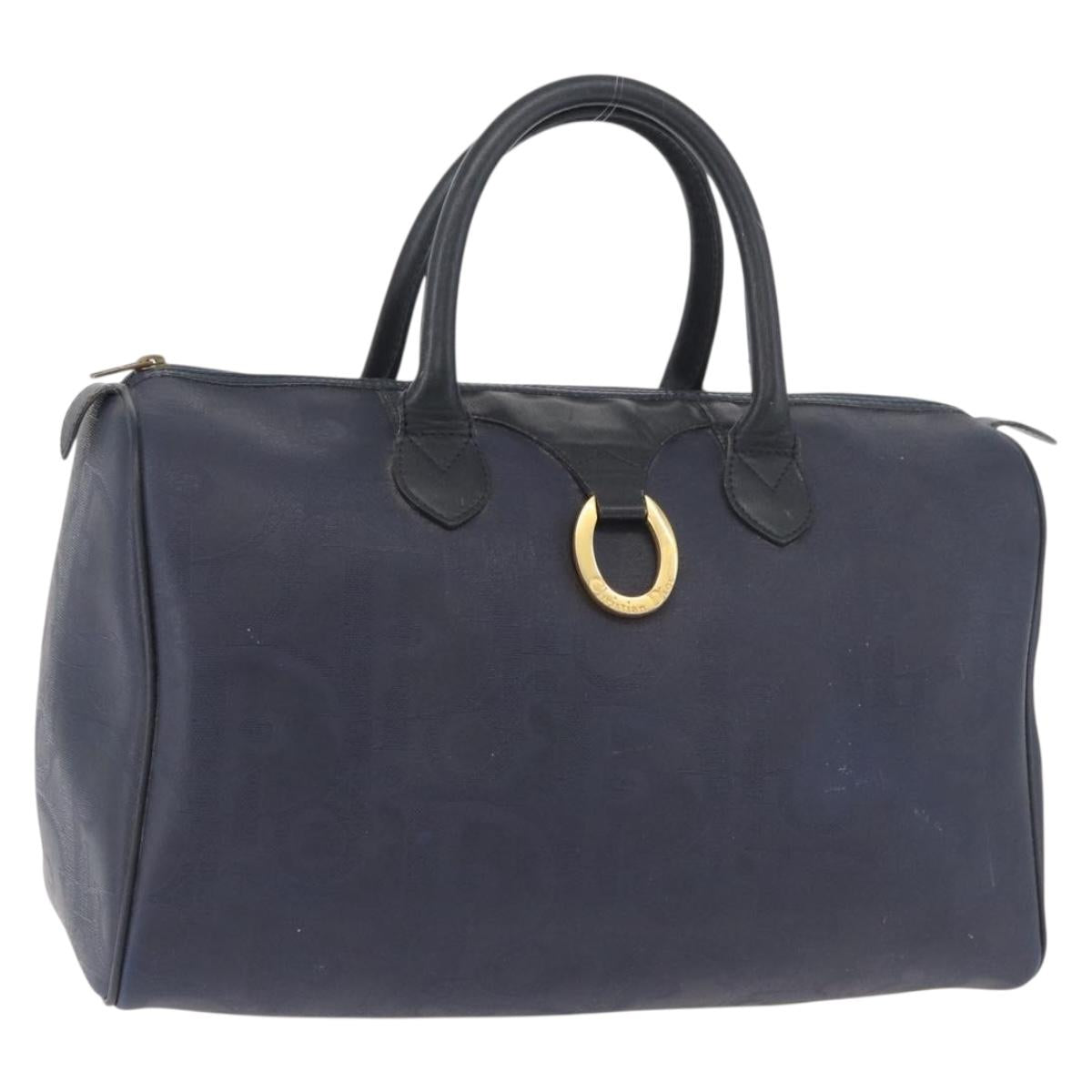 Christian Dior Trotter Canvas Hand Bag Navy Gold Auth bs35238