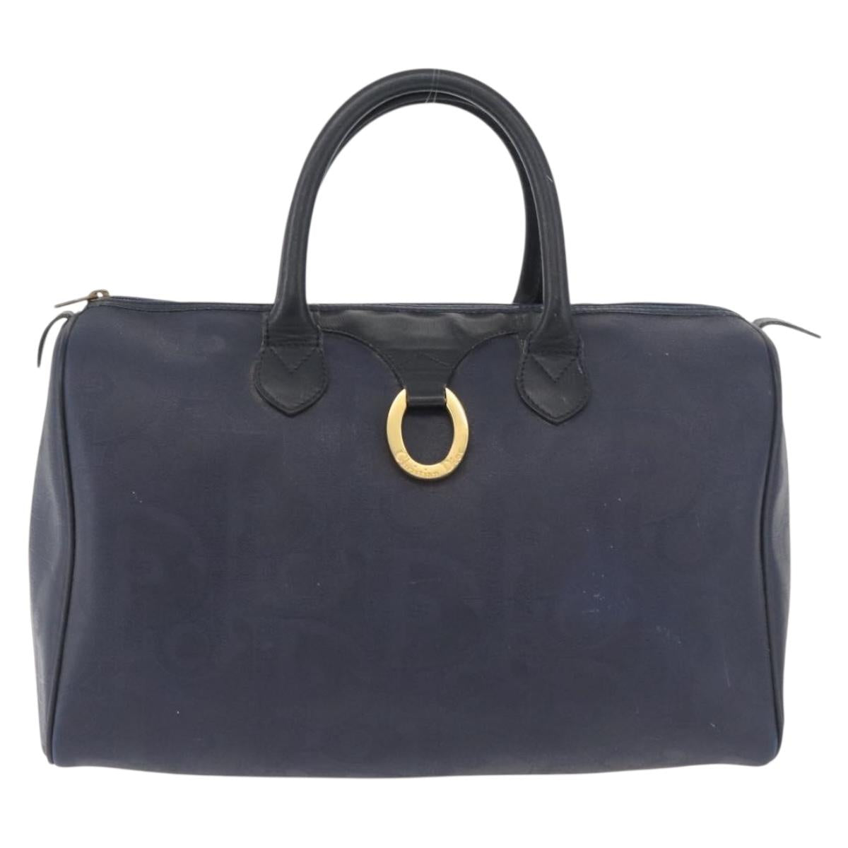 Christian Dior Trotter Canvas Hand Bag Navy Gold Auth bs35238