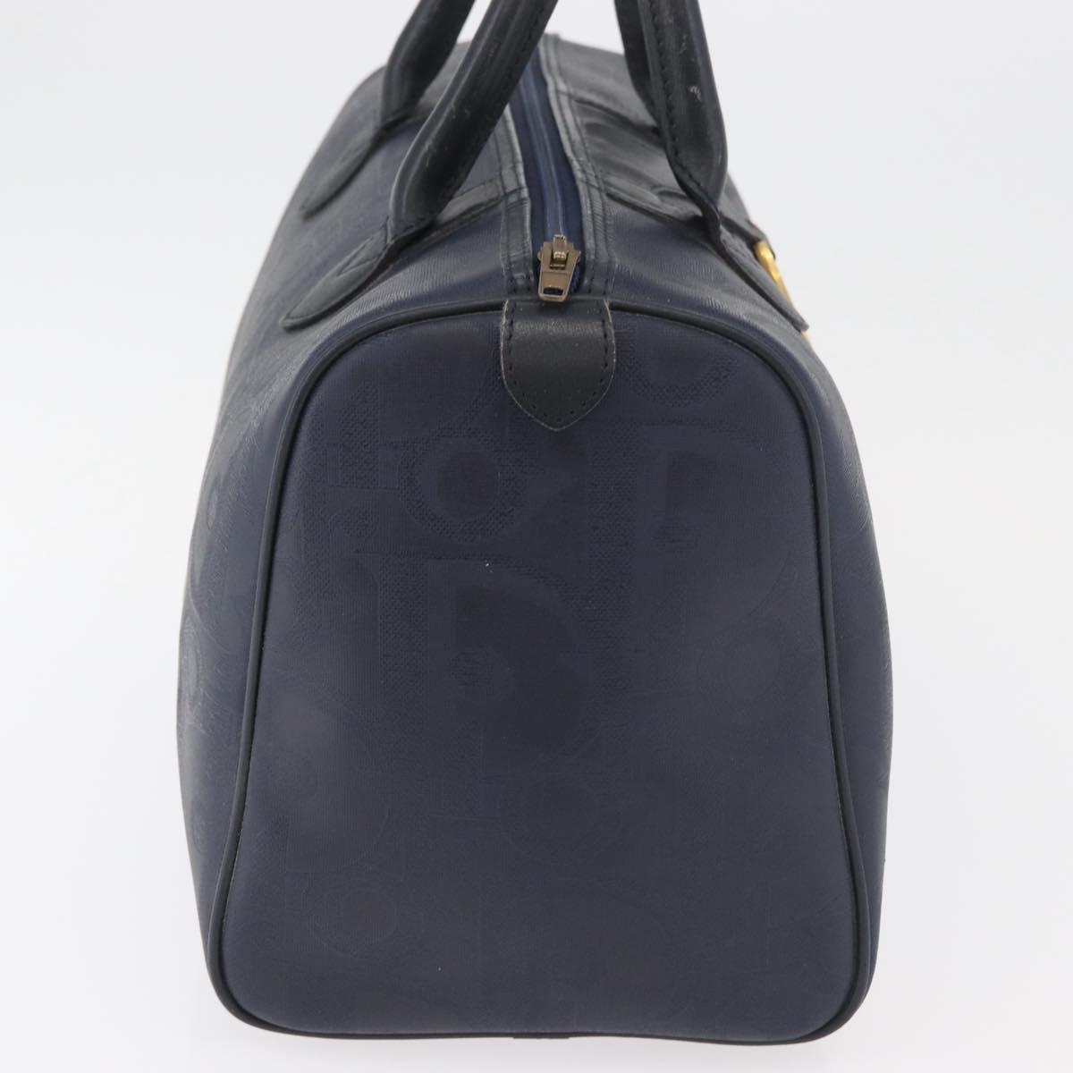 Christian Dior Trotter Canvas Hand Bag Navy Gold Auth bs35238