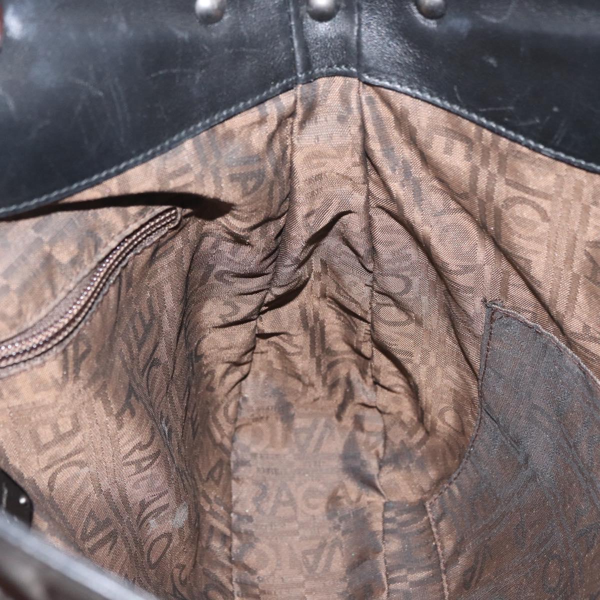 Salvatore Ferragamo Gancini Hand Bag Patent leather Dark Brown Auth bs35239