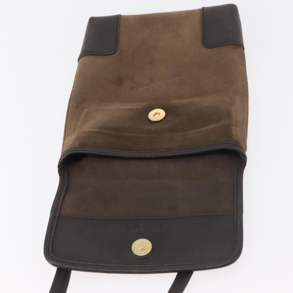 LOEWE Anagram Shoulder Bag Suede Brown Gold Auth bs35241