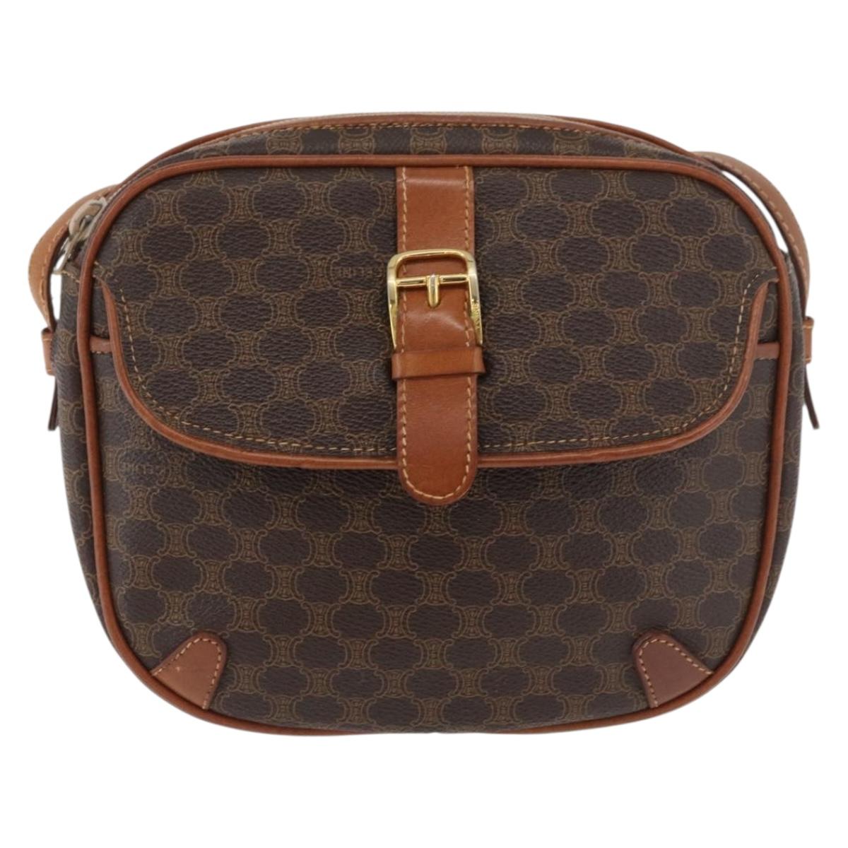 CELINE Macadam Canvas Shoulder Bag PVC Leather Brown Gold Auth bs35244