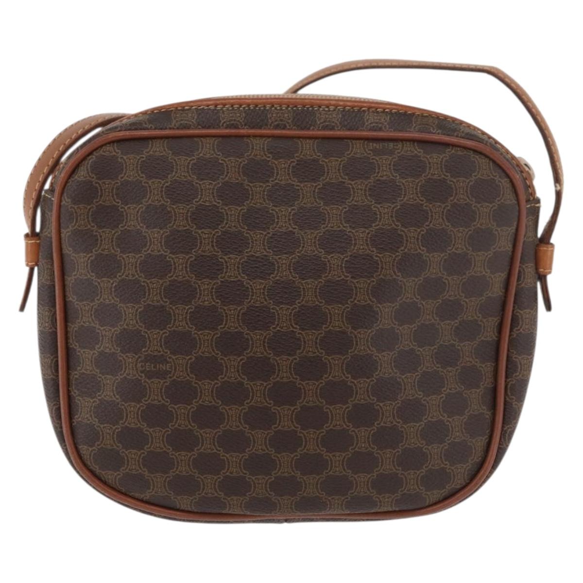 CELINE Macadam Canvas Shoulder Bag PVC Leather Brown Gold Auth bs35244
