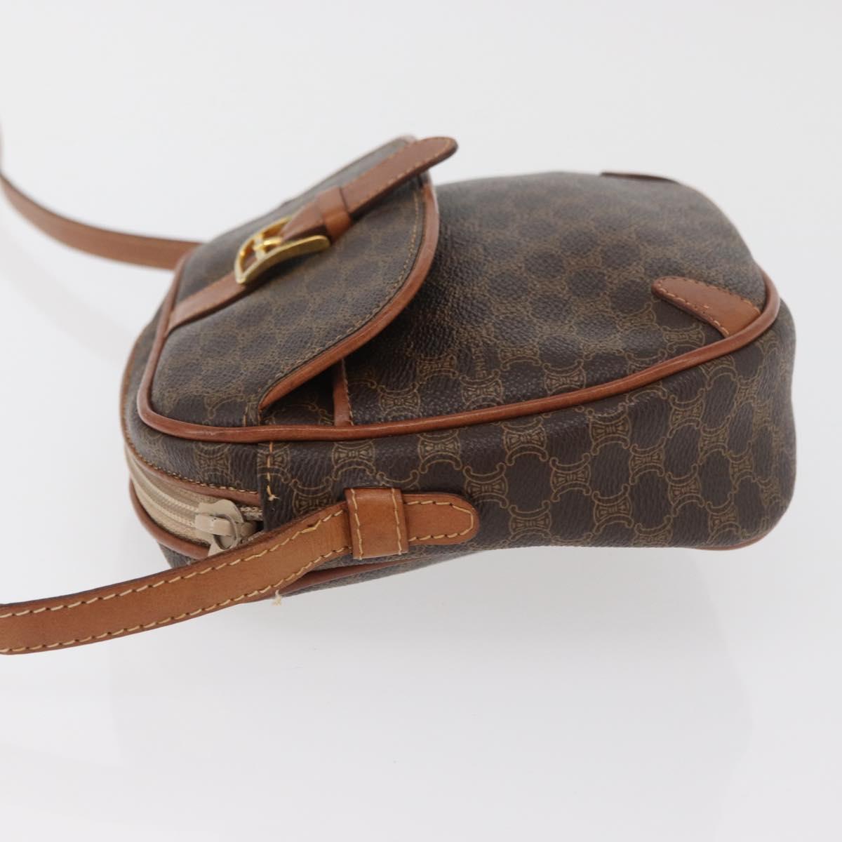 CELINE Macadam Canvas Shoulder Bag PVC Leather Brown Gold Auth bs35244