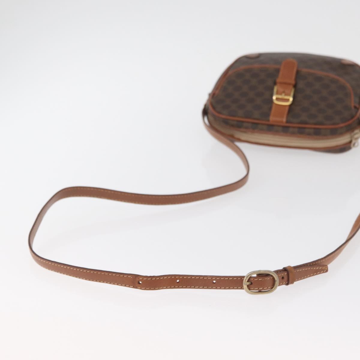 CELINE Macadam Canvas Shoulder Bag PVC Leather Brown Gold Auth bs35244