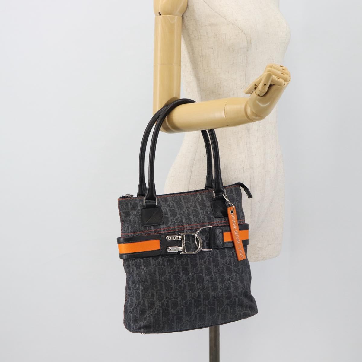 Christian Dior Trotter Canvas Hand Bag Blue Silver Auth bs35245A
