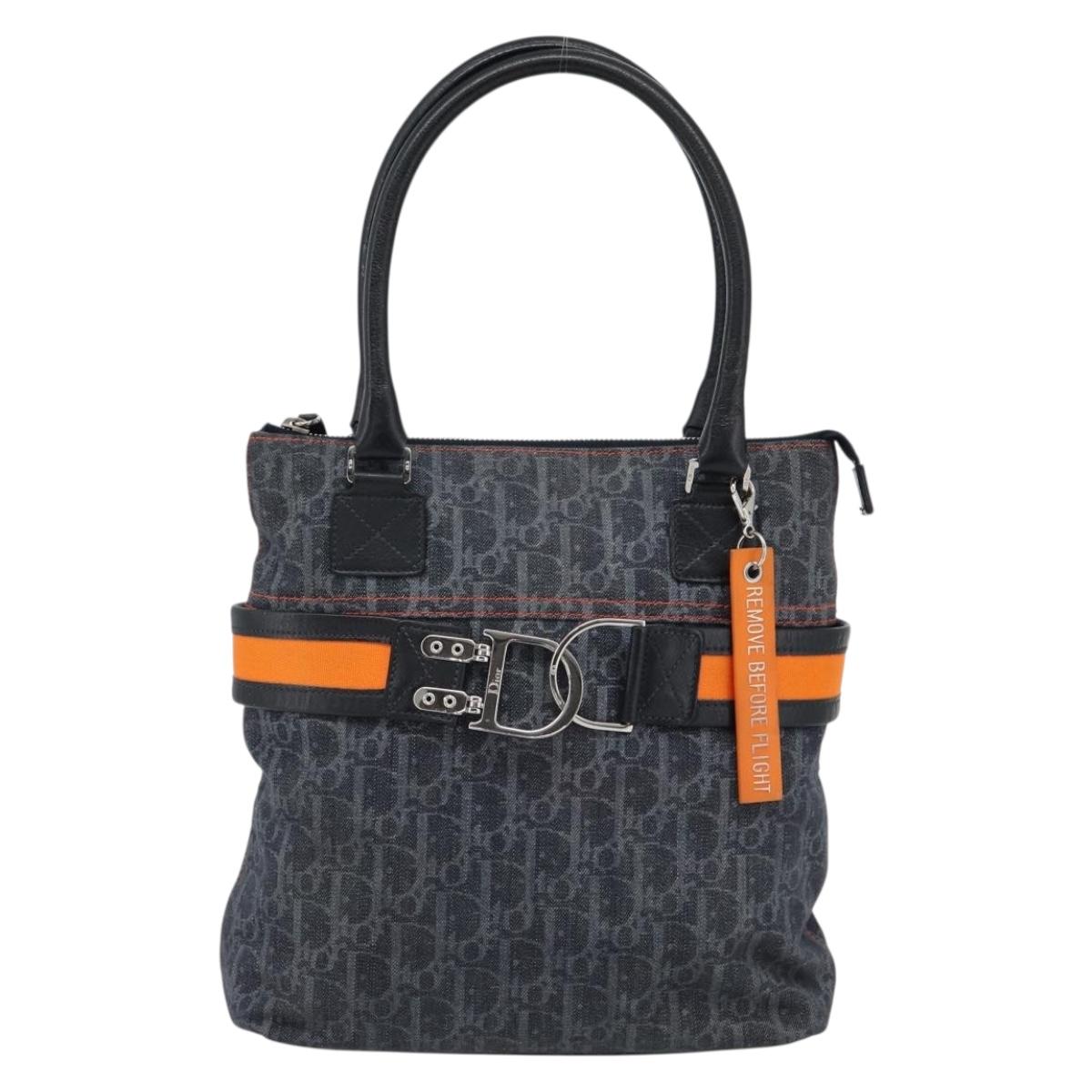 Christian Dior Trotter Canvas Hand Bag Blue Silver Auth bs35245A