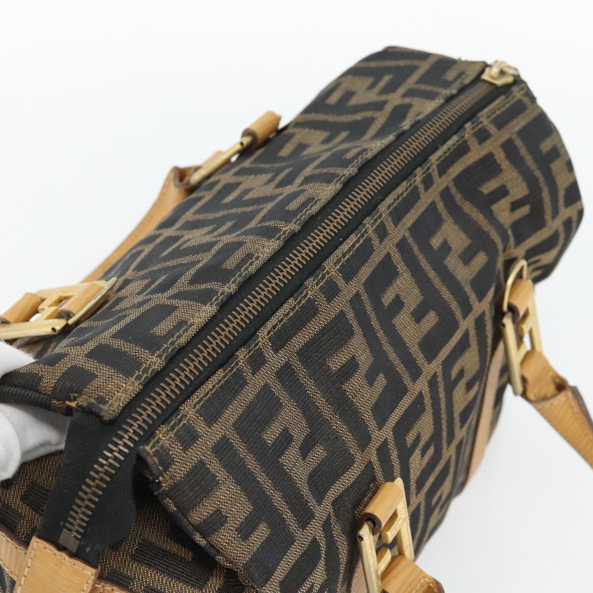 FENDI Zucca Canvas Hand Bag Black Brown Auth bs35246