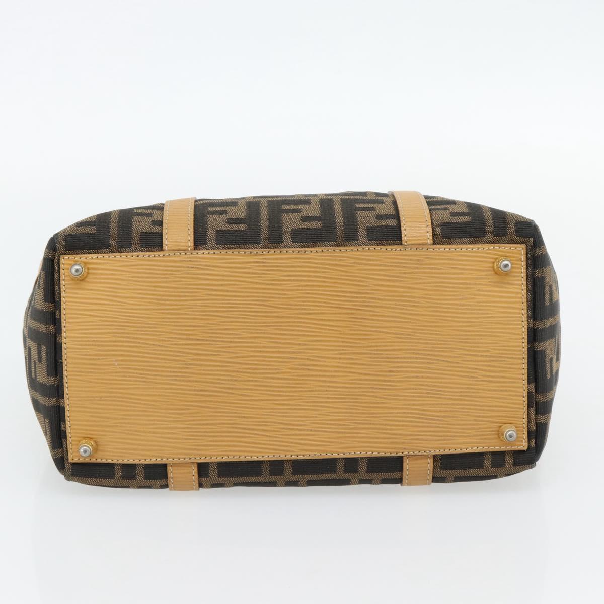 FENDI Zucca Canvas Hand Bag Black Brown Auth bs35246