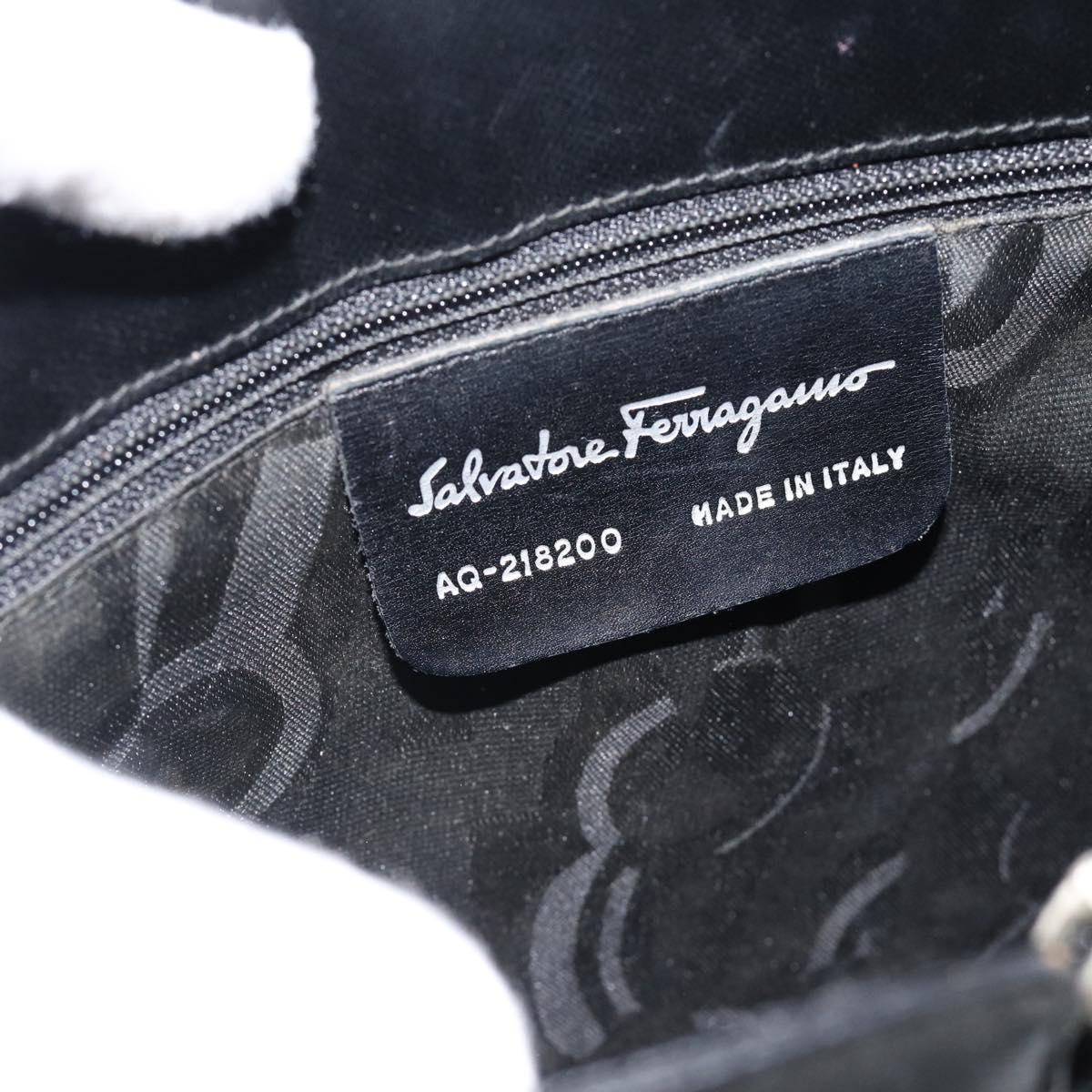 Salvatore Ferragamo Gancini Shoulder Bag Leather Black Silver Auth bs35252