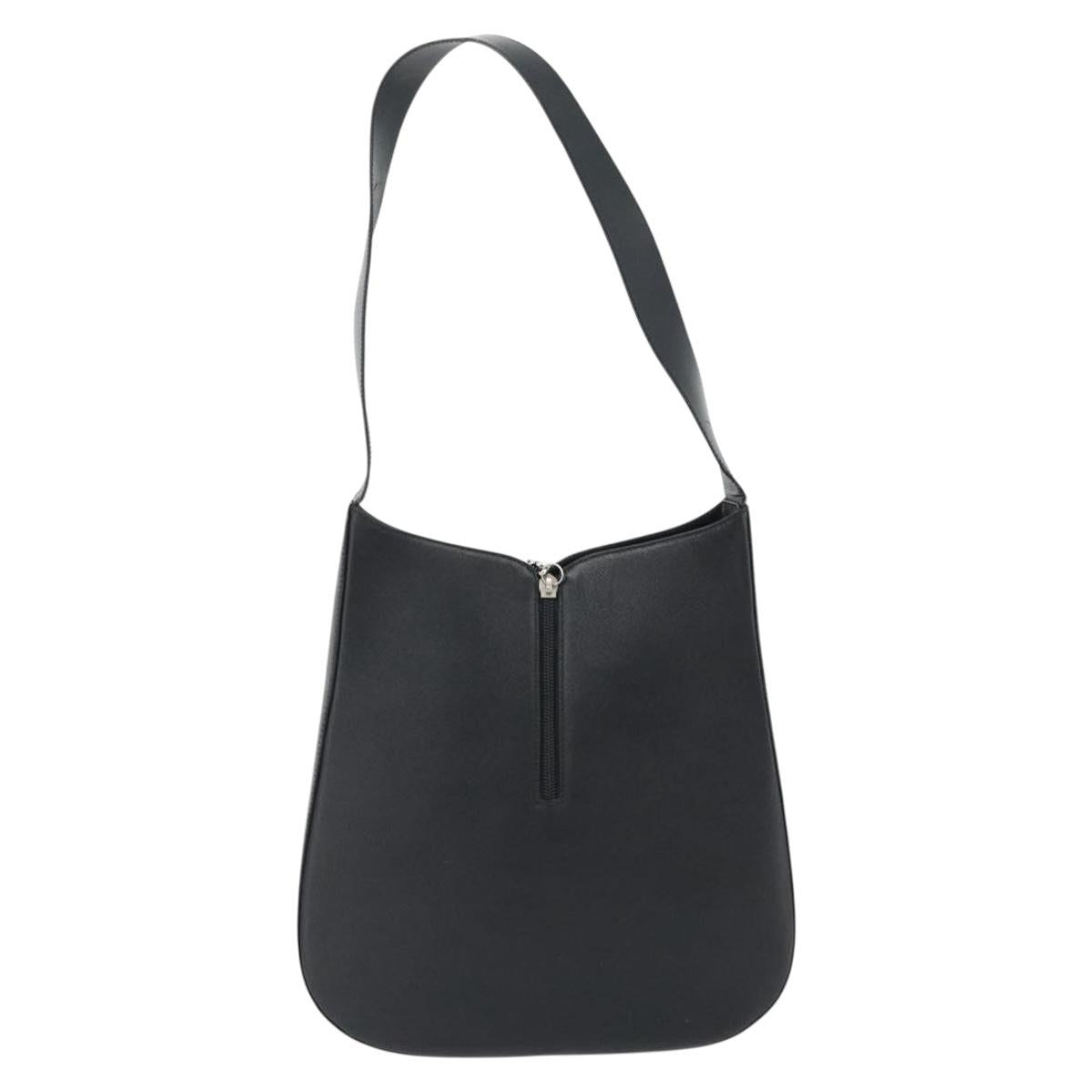 Salvatore Ferragamo Gancini Shoulder Bag Leather Black Silver Auth bs35252