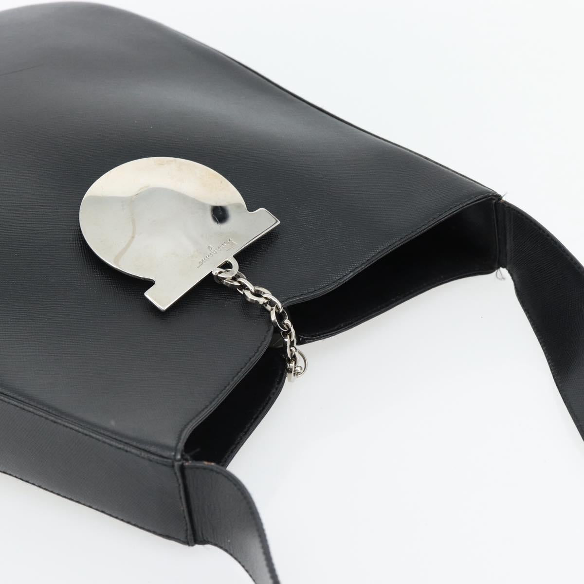 Salvatore Ferragamo Gancini Shoulder Bag Leather Black Silver Auth bs35252