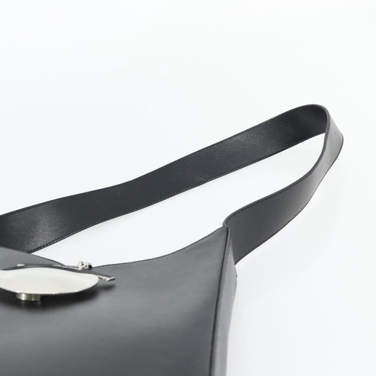Salvatore Ferragamo Gancini Shoulder Bag Leather Black Silver Auth bs35252