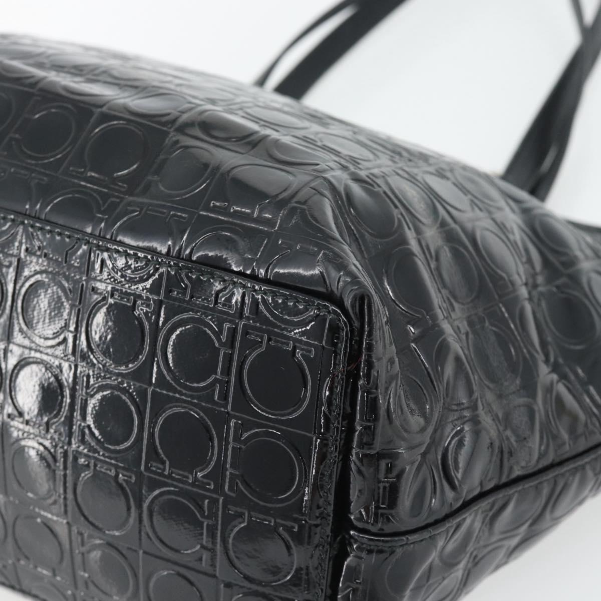 Salvatore Ferragamo Gancini Tote Bag Patent leather Black Silver Auth bs35253
