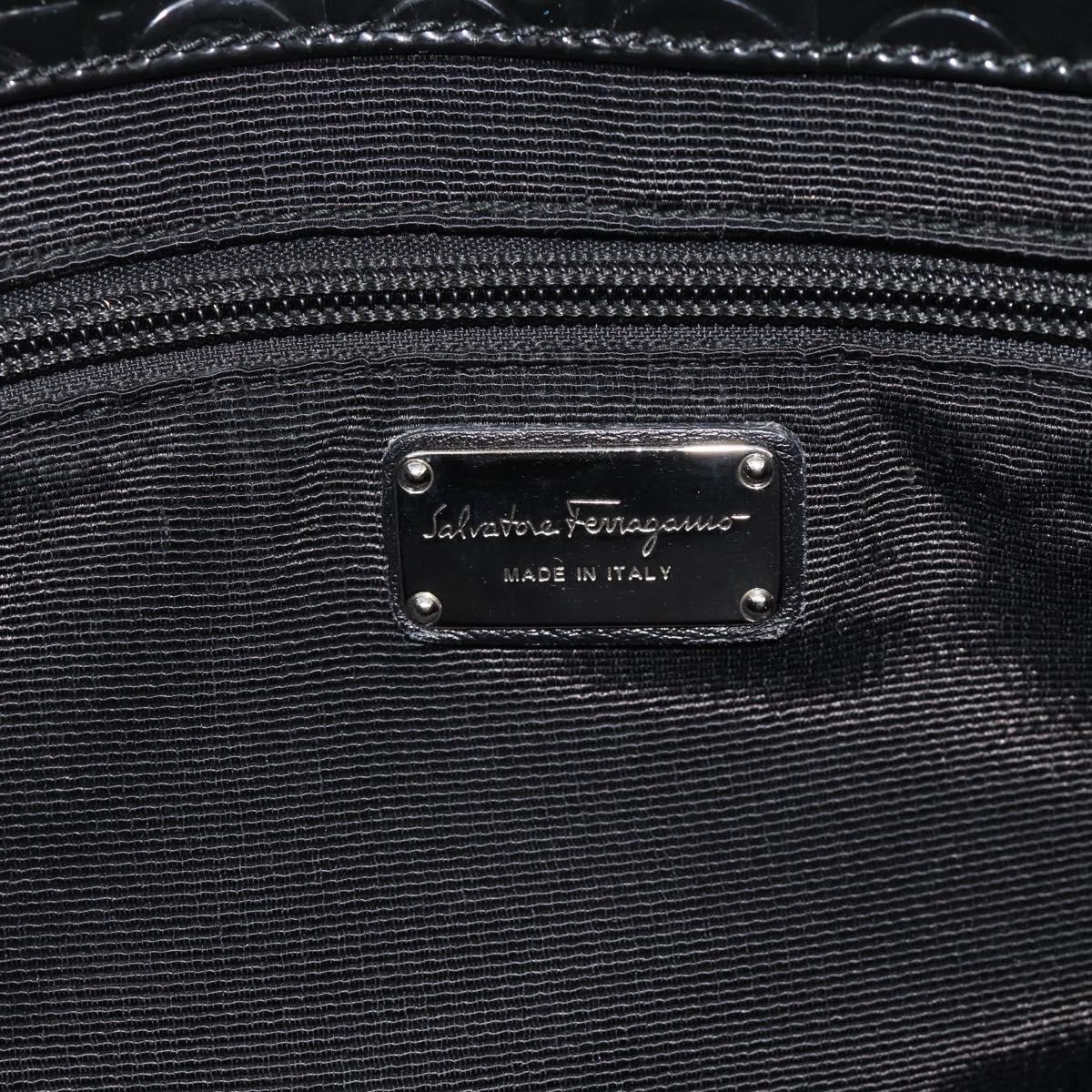 Salvatore Ferragamo Gancini Tote Bag Patent leather Black Silver Auth bs35253