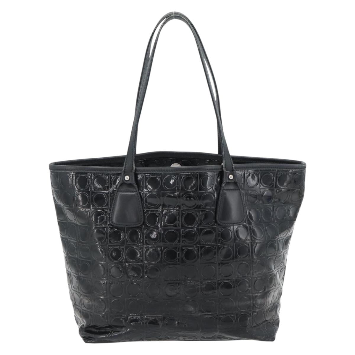Salvatore Ferragamo Gancini Tote Bag Patent leather Black Silver Auth bs35253
