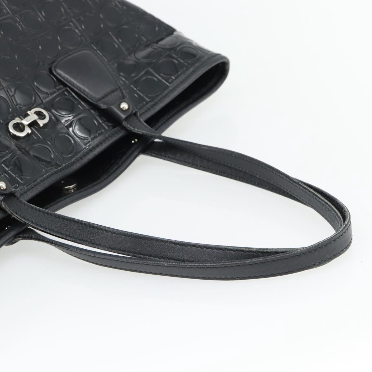 Salvatore Ferragamo Gancini Tote Bag Patent leather Black Silver Auth bs35253