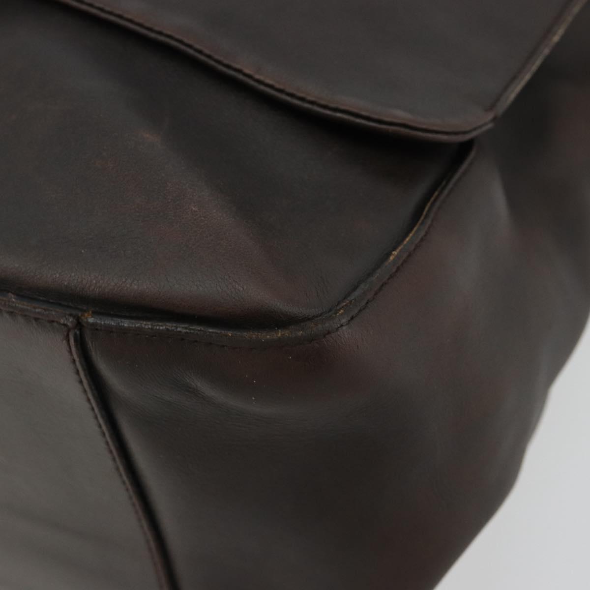 PRADA Shoulder Bag Leather Brown Silver Auth bs35255