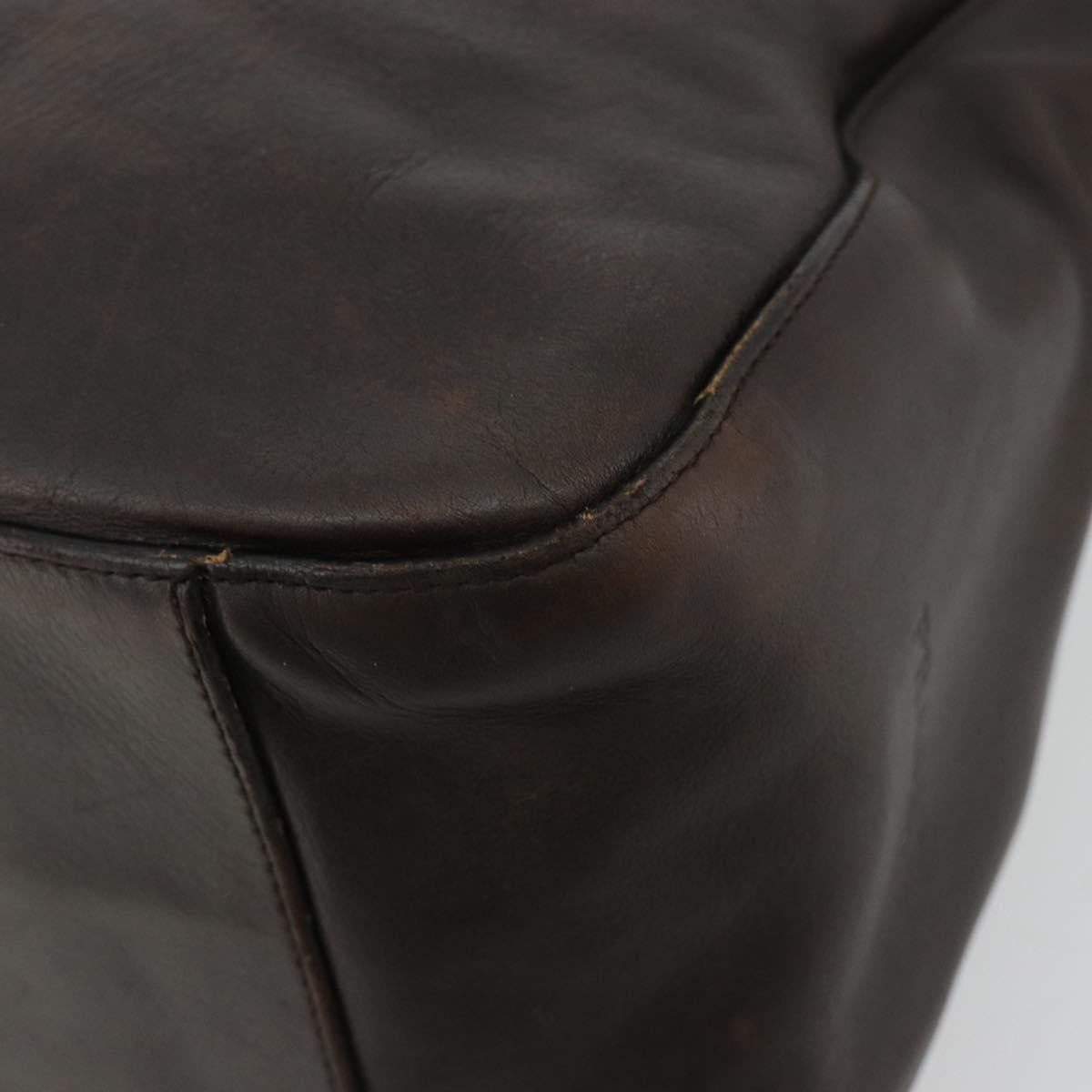 PRADA Shoulder Bag Leather Brown Silver Auth bs35255