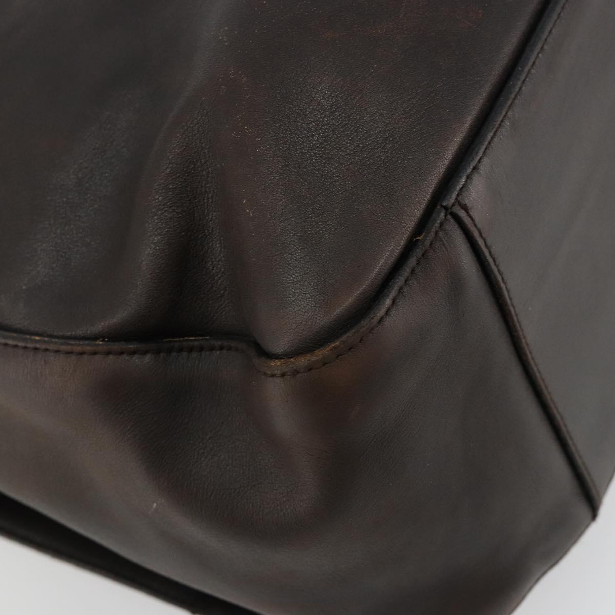PRADA Shoulder Bag Leather Brown Silver Auth bs35255