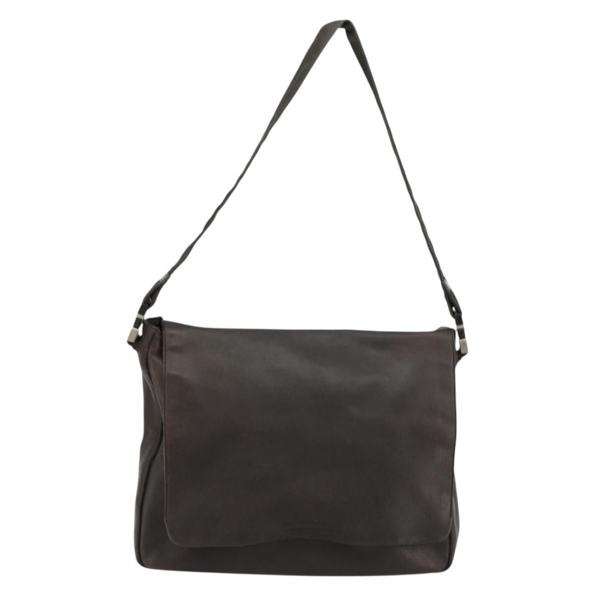 PRADA Shoulder Bag Leather Brown Silver Auth bs35255