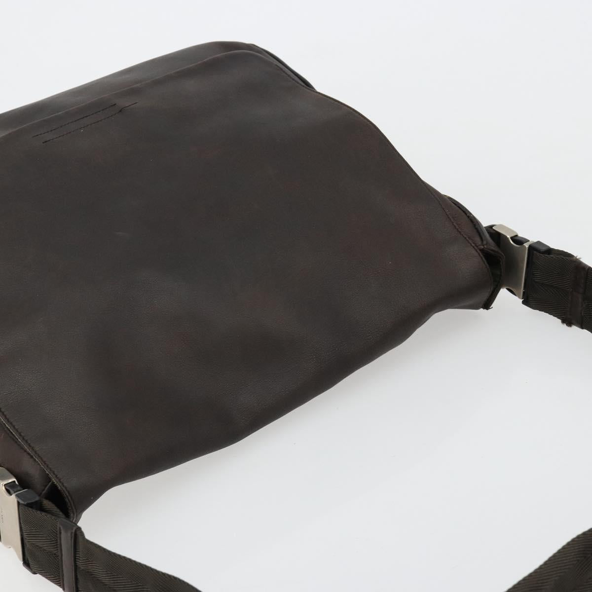 PRADA Shoulder Bag Leather Brown Silver Auth bs35255