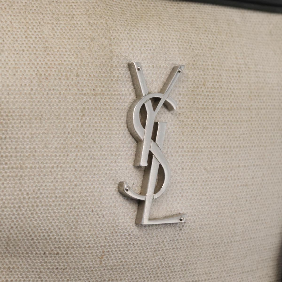 SAINT LAURENT Shoulder Bag Coated Canvas Silver Beige Auth bs35257