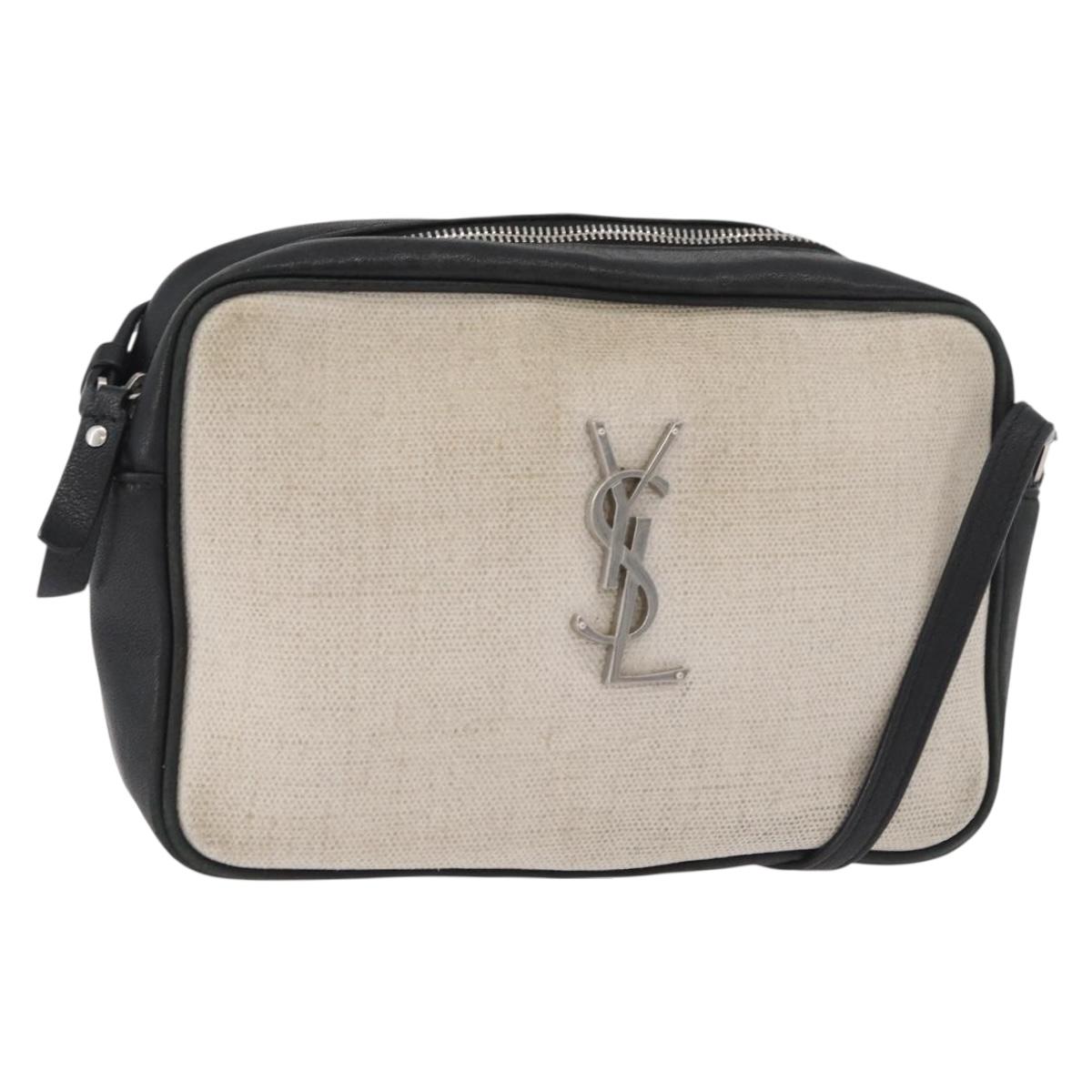 SAINT LAURENT Shoulder Bag Coated Canvas Silver Beige Auth bs35257